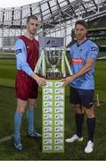 3 March 2015; Brendan Frahill, Cobh Ramblers, left, and Mark Langtry, UCD, both teams will play each other on the opening day of the 2015 SSE Airtricity League First Division season. Aviva Stadium, Lansdowne Road, Dublin. Picture credit: Pat Murphy / SPORTSFILE