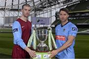 3 March 2015; Brendan Frahill, Cobh Ramblers, left, and Mark Langtry, UCD, both teams will play each other on the opening day of the 2015 SSE Airtricity League First Division season. Aviva Stadium, Lansdowne Road, Dublin. Picture credit: Pat Murphy / SPORTSFILE