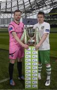 3 March 2015; Graham Doyle, Wexford Youths, left, and Rob Maloney, Cabinteely FC, both teams will play each other on the opening day of the 2015 SSE Airtricity League First Division season. Aviva Stadium, Lansdowne Road, Dublin. Picture credit: Pat Murphy / SPORTSFILE