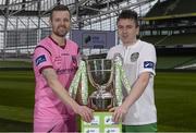 3 March 2015; Graham Doyle, Wexford Youths, left, and Rob Maloney, Cabinteely FC, both teams will play each other on the opening day of the 2015 SSE Airtricity League First Division season. Aviva Stadium, Lansdowne Road, Dublin. Picture credit: Pat Murphy / SPORTSFILE