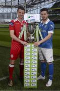 3 March 2015; Daire Doyle, Shelbourne FC, left, and Brian McGrory, Finn Harps, both teams will play each other on the opening day of the 2015 SSE Airtricity League First Division season. Aviva Stadium, Lansdowne Road, Dublin. Picture credit: Pat Murphy / SPORTSFILE