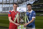 3 March 2015; Daire Doyle, Shelbourne FC, left, and Brian McGrory, Finn Harps, both teams will play each other on the opening day of the 2015 SSE Airtricity League First Division season. Aviva Stadium, Lansdowne Road, Dublin. Picture credit: Pat Murphy / SPORTSFILE