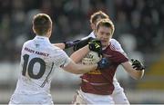 1 March 2015; Paddy Holloway, Westmeath, in action against Eoghan O'Flaherty, 10, and Darroch Mulhall, Kildare. Allianz Football League Division 2 Round 3, Kildare v Westmeath. St Conleth's Park, Newbridge, Co. Kildare. Picture credit: Piaras Ó Mídheach / SPORTSFILE