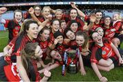 1 March 2015; The victorious Oulart-The Ballagh team celebrate with the cup. AIB All Ireland Senior Club Camogie Final, Mullagh v Oulart-The Ballagh. Croke Park, Dublin. Picture credit: Ray McManus / SPORTSFILE