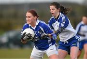 1 March 2015; Maggie Murphy, Laois, in action against Eileen McElroy, Monaghan. TESCO HomeGrown Ladies National Football League Division 1 Round 4, Laois v Monaghan, Crettyard GAA club, Crettyard, Co. Laois. Picture credit: Pat Murphy / SPORTSFILE
