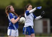 1 March 2015; Cathriona McConnell, Monaghan, in action against Laura Peake, Laois. TESCO HomeGrown Ladies National Football League Division 1 Round 4, Laois v Monaghan, Crettyard GAA club, Crettyard, Co. Laois. Picture credit: Pat Murphy / SPORTSFILE