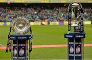 1 March 2015; The Triple Crown trophy, left, and the Six Nations trophy at the game. RBS Six Nations Rugby Championship, Ireland v England. Aviva Stadium, Lansdowne Road, Dublin. Picture credit: Brendan Moran / SPORTSFILE