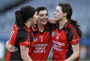 1 March 2015; Oulart-The Ballagh players Úna Leacy, Ciara Storey and Mary Leacy celebrate after the game. AIB All Ireland Senior Club Camogie Final, Mullagh v Oulart-The Ballagh. Croke Park, Dublin. Picture credit: Ray McManus / SPORTSFILE