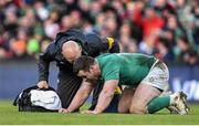 1 March 2015; Cian Healy, Ireland, goes down after an accidental clash of heads. RBS Six Nations Rugby Championship, Ireland v England. Aviva Stadium, Lansdowne Road, Dublin. Picture credit: Brendan Moran / SPORTSFILE