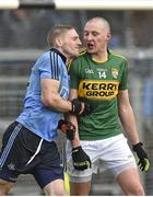 1 March 2015; Kieran Donaghy, Kerry, and Eoghan O'Gara, Dublin, have a word with each other off the ball. Allianz Football League, Division 1, Round 3, Kerry v Dublin. Fitzgerald Stadium, Killarney, Co. Kerry. Picture credit: Diarmuid Greene / SPORTSFILE