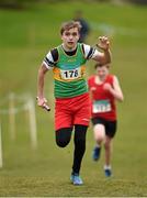 1 March 2015; Andrew Mullen, Donegal, on his way to winning the Boy's Under 14 4x500m relay during the GloHealth Inter Club & Inter County Relay Cross Country Championships. Kilbroney Park, Co. Down. Photo by Sportsfile