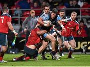 28 February 2015; DTH Van Der Merwe, Glasgow Warriors, is tackled by BJ Botha and Andrew Smith, Munster. Guinness PRO12, Round 16, Munster v Glasgow Warriors. Irish Independent Park, Cork. Picture credit: Matt Browne / SPORTSFILE