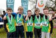 1 March 2015; Team Meath who came 1st in the Boy's Under 12's 4 x 500m Relay during the GloHealth Inter Club & Inter County Relay Cross Country Championships.  Pictured are, from left, Marcus Clarke, Oisin Kelly, Conor Leane, Tom Kilgannon and Marc Leane. Kilbroney Park, Co. Down. Photo by Sportsfile