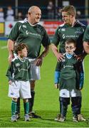 28 February 2015; Ireland Legends Peter Clohessy, left, and Mel Deane with team mascots before the game. Ireland legends v England legends.  Donnybrook Stadium, Donnybrook, Dublin. Picture credit: Piaras Ó Mídheach / SPORTSFILE