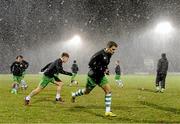 2 March 2015; Cabinteely FC players warm up before their match against Elizabethtown College, Pennsylvania. Pre-season Friendly, Cabinteely v Elizabethtown College Pennsylvania, Blackrock College RFC, Stradbrook Road, Dublin. Picture credit: Cody Glenn / SPORTSFILE