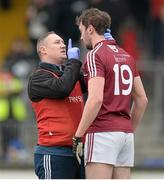 1 March 2015; Daragh Daly, Westmeath, is assessed for a head injury. Allianz Football League Division 2 Round 3, Kildare v Westmeath. St Conleth's Park, Newbridge, Co. Kildare. Picture credit: Piaras Ó Mídheach / SPORTSFILE
