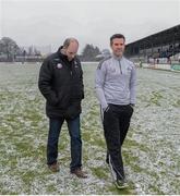 1 March 2015; Kildare manager Jason Ryan, right, and Kildare GAA Chairman Ger Donnelly walk the pitch before the game. Allianz Football League Division 2 Round 3, Kildare v Westmeath. St Conleth's Park, Newbridge, Co. Kildare. Picture credit: Piaras Ó Mídheach / SPORTSFILE