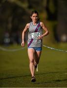 1 March 2015; Eventual 2nd place Sarah Mulligan, Dundrum South Dublin A.C, competing in the Senior Women's 8,000m event during the GloHealth Inter Club & Inter County Relay Cross Country Championships. Kilbroney Park, Co. Down. Photo by Sportsfile