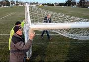2 March 2015; The goal posts are set up at Blackrock Rugby Club ahead of the game. Pre-season Friendly, Cabinteely v Elizabeth Town College Pennsylvania, Blackrock College RFC, Stradbrook Road, Dublin. Picture credit: Cody Glenn / SPORTSFILE