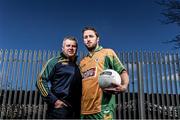 12 March 2015; Corofin player Micheál Lundy, pictured with manager Stephen Rochford, ahead of the AIB GAA Senior Football Club Championship Final on the 17th of March where the Galway club will take on Derry's Slaughtneil in Croke Park to see who is #TheToughest. For exclusive content and to see why the AIB Club Championships are #TheToughest follow us @AIB_GAA and on Facebook at facebook.com/AIBGAA. Clanna Gael GAA Club, Ringsend, Dublin. Picture credit: Ramsey Cardy / SPORTSFILE