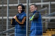 1 March 2015; Kerry supporters Diarmuid O'Donoghue, aged 13, left, and Jack O'Leary, aged 14, both from Glenflesk, Killarney. Allianz Football League, Division 1, Round 3, Kerry v Dublin. Fitzgerald Stadium, Killarney, Co. Kerry. Picture credit: Diarmuid Greene / SPORTSFILE