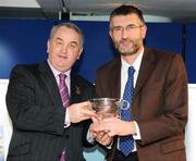 26 January 2008; John Byrne representing his father in law Peter McDermott, from Meath, who refereed the All Ireland Football finals of 1953 and 1956 is presented with his Hall of Fame award by GAA President Nickey Brennan at the 2008 National Referee's Awards Banquet. Croke Park, Dublin. Photo by Sportsfile