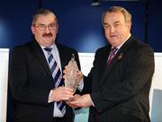 26 January 2008; Referee Pat Horan, from Kildare, who has been a referee since 1980, is presented with his retirement award by GAA President Nickey Brennan at the 2008 National Referee's Awards Banquet. Croke Park, Dublin. Photo by Sportsfile