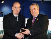 26 January 2008; Referee Derek Fahy, from Longford, who refereed the All-Ireland Minior Football Championship Final between Galway and Derry, is presented with his All-Ireland Referee award by GAA President Nickey Brennan at the 2008 National Referee's Awards Banquet. Croke Park, Dublin. Photo by Sportsfile