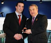 26 January 2008; Referee James Owens, from Wexford, who refereed the All-Ireland Minor Hurling Championship Final between Cork and Tipperary is presented with his All-Ireland Referees award by GAA President Nickey Brennan at the 2008 National Referee's Awards Banquet. Croke Park, Dublin. Photo by Sportsfile