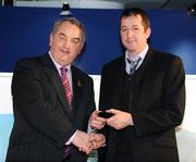 26 January 2008; Referee Syl Doyle, from Wexford, who refereed the All-Ireland Senior Club Football Championship Final between Crossmaglen Rangers and Dr Crokes, is presented with his Club Finals Referee award by GAA President Nickey Brennan at the 2008 National Referee's Awards Banquet. Croke Park, Dublin. Photo by Sportsfile