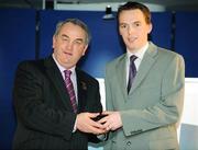 26 January 2008; Referee Eamon Morris, from Dublin, is presented with his Club Finals Referee award by GAA President Nickey Brennan at the 2008 National Referee's Awards Banquet. Croke Park, Dublin. Photo by Sportsfile