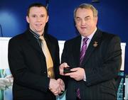 26 January 2008; Referee Michael Duffy, from Sligo, who refereed the All-Ireland Intermediate Club Football Championship Final between Eoghan Ruadh and Ardfert, is presented with his Club Final Referees award by GAA President Nickey Brennan at the 2008 National Referee's Awards Banquet. Croke Park, Dublin. Photo by Sportsfile