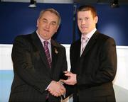 26 January 2008; Referee Padraig Hughes from Armagh, who refereed the Allianz National Football League, Division 2 Final between Roscommon and Meath, is presented with his referees award by GAA President Nickey Brennan at the 2008 National Referee's Awards Banquet. Croke Park, Dublin. Photo by Sportsfile
