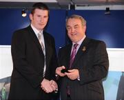 26 January 2008; Referee Declan O'Driscoll from Limerick, who refereed the All-Ireland U21 B Hurling Championship Final between Roscommon and Kerry, is presented with his referees award by GAA President Nickey Brennan at the 2008 National Referee's Awards Banquet. Croke Park, Dublin. Photo by Sportsfile