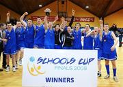 30 January 2008; The Heywood Community School players celebrate with the cup. U19C Boys, All-Ireland Schools Basketball Cup Final, Heywood Community School, Laois v De La Salle Churchtown, Dublin, National Basketball Arena, Tallaght, Dublin. Picture credit: Pat Murphy / SPORTSFILE