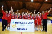 30 January 2008; The Pobailscoil Chorca Dhuibhne team celebrate with the cup. U16B Girls, All-Ireland Schools Basketball Cup Final, Pobailscoil Chorca Dhuibhne, Kerry v St. Patricks Academy, Mayo, National Basketball Arena, Tallaght, Dublin. Picture credit: Pat Murphy / SPORTSFILE