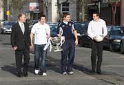 30 January 2008; From left, Paul McCann, Allianz Belfast, Kevin Cassidy, Donegal, Charlie Vernon, Armagh, and Kevin McGuckin, Derry, after the Belfast launch of the 2008 Allianz National Football Leagues. Ormeau Avenue, Belfast. Picture credit: Oliver McVeigh / SPORTSFILE