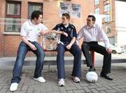 30 January 2008; Kevin Cassidy, Donegal, Charlie Vernon, Armagh, and Kevin McGuckin, Derry, after the Belfast launch of the 2008 Allianz National Football Leagues. The Holiday Inn, Ormeau Avenue, Belfast. Picture credit: Oliver McVeigh / SPORTSFILE