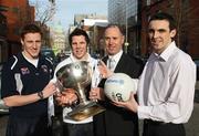 30 January 2008; Charlie Vernon, Armagh, Kevin Cassidy, Donegal, Paul McCann, Allianz Belfast, and Kevin McGuckin, Derry, after the Belfast launch of the 2008 Allianz National Football Leagues. The Holiday Inn, Ormeau Avenue, Belfast. Picture credit: Oliver McVeigh / SPORTSFILE