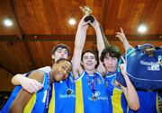 30 January 2008; The Wilson’s Hospital players celebrate as team captain Ross O'Brien lifts the cup. U16C Boys, All-Ireland Schools Basketball Cup Final, Wilson’s Hospital, Westmeath v Pobailscoil Inbhear Sceine, Kerry, National Basketball Arena, Tallaght, Dublin. Picture credit: Pat Murphy / SPORTSFILE  *** Local Caption ***