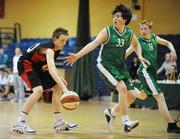 31 January 2008; Sean Rooney, Presentation College Bray, in action against Cameron Carr, St. Conleth’s. U16B Boys, All-Ireland Schools Basketball Cup Final, Presentation College Bray, Wicklow v St. Conleth’s, Kildare, National Basketball Arena, Tallaght, Dublin. Picture credit: Brian Lawless / SPORTSFILE