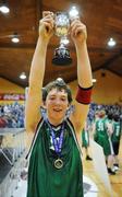 31 January 2008; St. Conleth’s captain Peter Herron lifts the cup. U16B Boys, All-Ireland Schools Basketball Cup Final, Presentation College Bray, Wicklow v St. Conleth’s, Kildare, National Basketball Arena, Tallaght, Dublin. Picture credit: Brian Lawless / SPORTSFILE