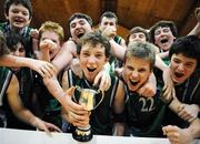 31 January 2008; The St. Conleth’s team celebrate with the cup. U16B Boys, All-Ireland Schools Basketball Cup Final, Presentation College Bray, Wicklow v St. Conleth’s, Kildare, National Basketball Arena, Tallaght, Dublin. Picture credit: Brian Lawless / SPORTSFILE
