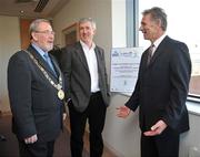 31 January 2008; At the launch of the 2008 KBCAM St. Patricks Festival 5k Road Race and family fun run, are, from left, Lord Mayor of Dublin, Cllr Paddy Bourne, Sean Hawkshaw, CEO, KBCAM and Eamonn Coghlan, Race Director. The event will take place on Sunday 16th March at 10am and has a prize fund of 6,000 euros in individual, team and random prizes along with souvenir t-shirts, goodie bags and prizes and fancy dress and the organisers, Metropolitan Harrers and St Brigid's AC are expecting up to 3000 entrants. KBC Asset Management Offices, Dawson Street, Dublin. Picture credit: Brendan Moran / SPORTSFILE  *** Local Caption ***