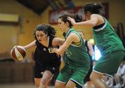 31 January 2008; Tessa Solan, Loreto Swords, in action against Sinead Melia and Sinead Conway, right, Ard Scoil Rathangan. U19B Girls, All-Ireland Schools Basketball Cup Final, Loreto Swords, Dublin v Ard Scoil Rathangan, Kildare, National Basketball Arena, Tallaght, Dublin. Picture credit: Brian Lawless / SPORTSFILE