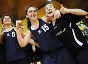 31 January 2008; Loreto Swords players, from left, Helena King, Tessa Solan, and Clare Branigan, celebrate after the match. U19B Girls, All-Ireland Schools Basketball Cup Final, Loreto Swords, Dublin v Ard Scoil Rathangan, Kildare, National Basketball Arena, Tallaght, Dublin. Picture credit: Brian Lawless / SPORTSFILE