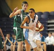 31 January 2008; Travis Black, Ard Scoil Ris Dublin, in action against Greg O'Neill, St. Malachy’s College. U19B Boys, All-Ireland Schools Basketball Cup Final, Ard Scoil Ris Dublin v St. Malachy’s College, Belfast, National Basketball Arena, Tallaght, Dublin. Picture credit: Brian Lawless / SPORTSFILE