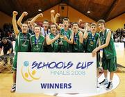 31 January 2008; The St. Malachy’s College team celebrate with the cup. U19B Boys, All-Ireland Schools Basketball Cup Final, Ard Scoil Ris Dublin v St. Malachy’s College, Belfast, National Basketball Arena, Tallaght, Dublin. Picture credit: Brian Lawless / SPORTSFILE