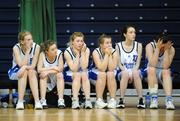 31 January 2008; The Rockwell College subs bench toward the end of the match. U19C Girls, All-Ireland Schools Basketball Cup Final, St. Joseph’s Charlestown, Mayo v Rockwell College, Tipperary, National Basketball Arena, Tallaght, Dublin. Picture credit: Brian Lawless / SPORTSFILE