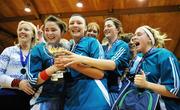 31 January 2008; St. Joseph’s Charlestown players and coach Anne Leydon, left, celebrate with the cup. U19C Girls, All-Ireland Schools Basketball Cup Final, St. Joseph’s Charlestown, Mayo v Rockwell College, Tipperary, National Basketball Arena, Tallaght, Dublin. Picture credit: Brian Lawless / SPORTSFILE